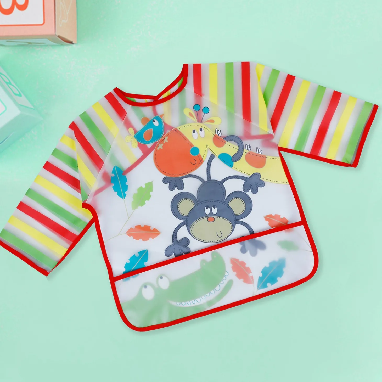 Baby Moo Crocodile Long Sleeves Waterproof Wear Me Bib - Red