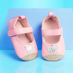 Baby Moo Crown Sequin Partywear Anti-Skid Ballerina Booties - Pink