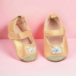 Baby Moo Crown Sequin Partywear Anti-Skid Ballerina Booties - Gold, Metallic