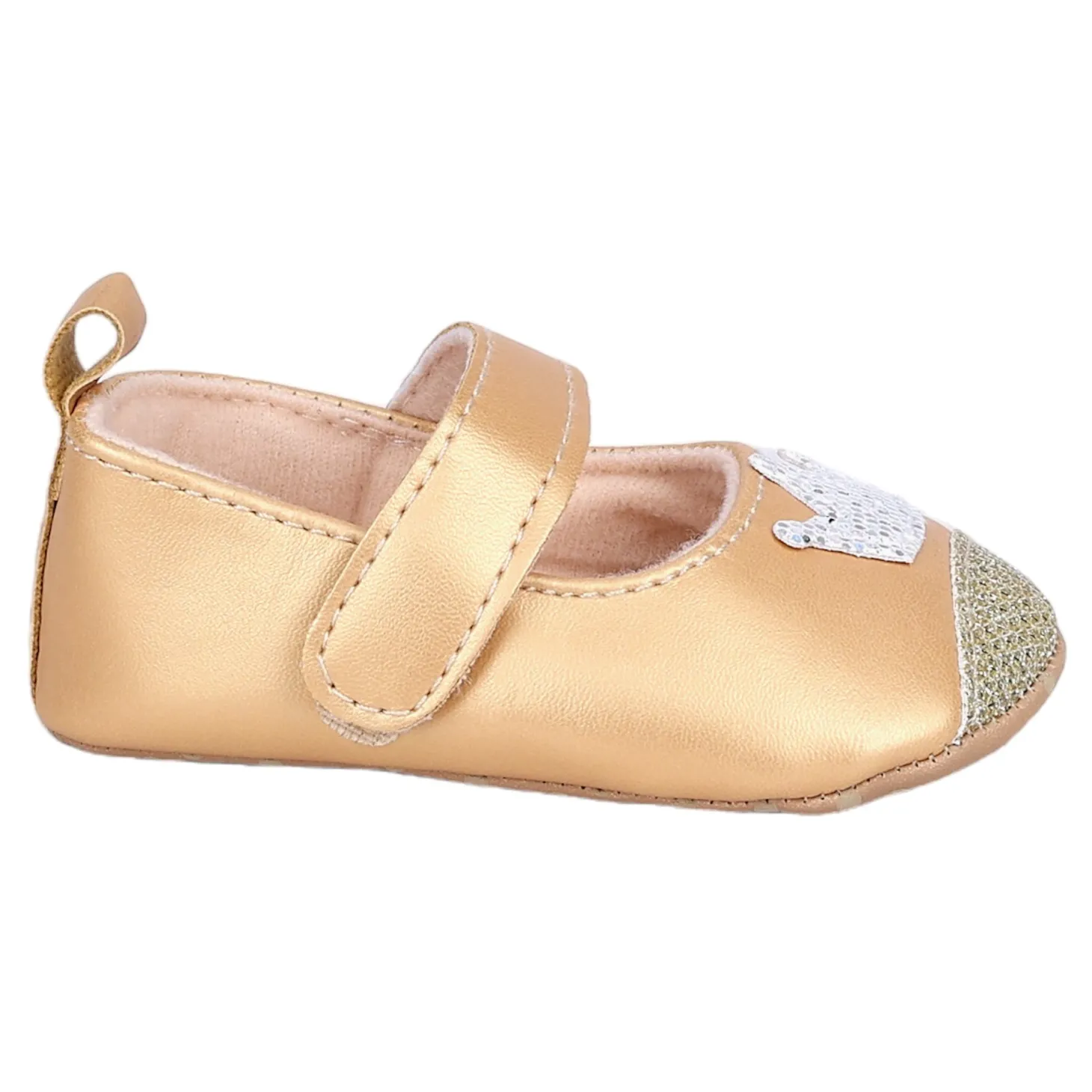 Baby Moo Crown Sequin Partywear Anti-Skid Ballerina Booties - Gold, Metallic