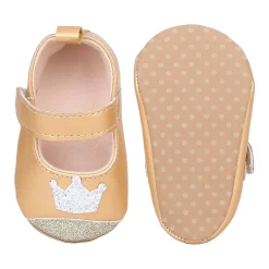 Baby Moo Crown Sequin Partywear Anti-Skid Ballerina Booties - Gold, Metallic