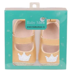 Baby Moo Crown Sequin Partywear Anti-Skid Ballerina Booties - Gold, Metallic