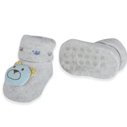 Baby Moo Cuddly Bear Cotton Anti-Skid 3D Socks - Grey