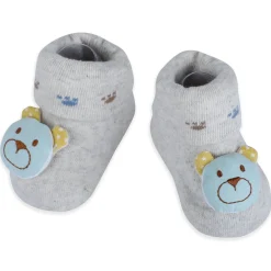 Baby Moo Cuddly Bear Cotton Anti-Skid 3D Socks - Grey