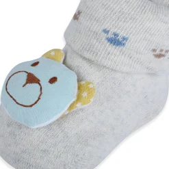 Baby Moo Cuddly Bear Cotton Anti-Skid 3D Socks - Grey
