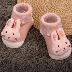 Baby Moo Cuddly Bunny Cotton Anti-Skid 3D Socks - Peach