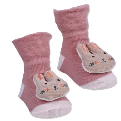 Baby Moo Cuddly Bunny Cotton Anti-Skid 3D Socks - Pink