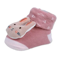 Baby Moo Cuddly Bunny Cotton Anti-Skid 3D Socks - Pink