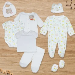 Baby Moo Cute Animal Embroidered Cotton Infant Essentials 8 pcs Romper Gift Set - White