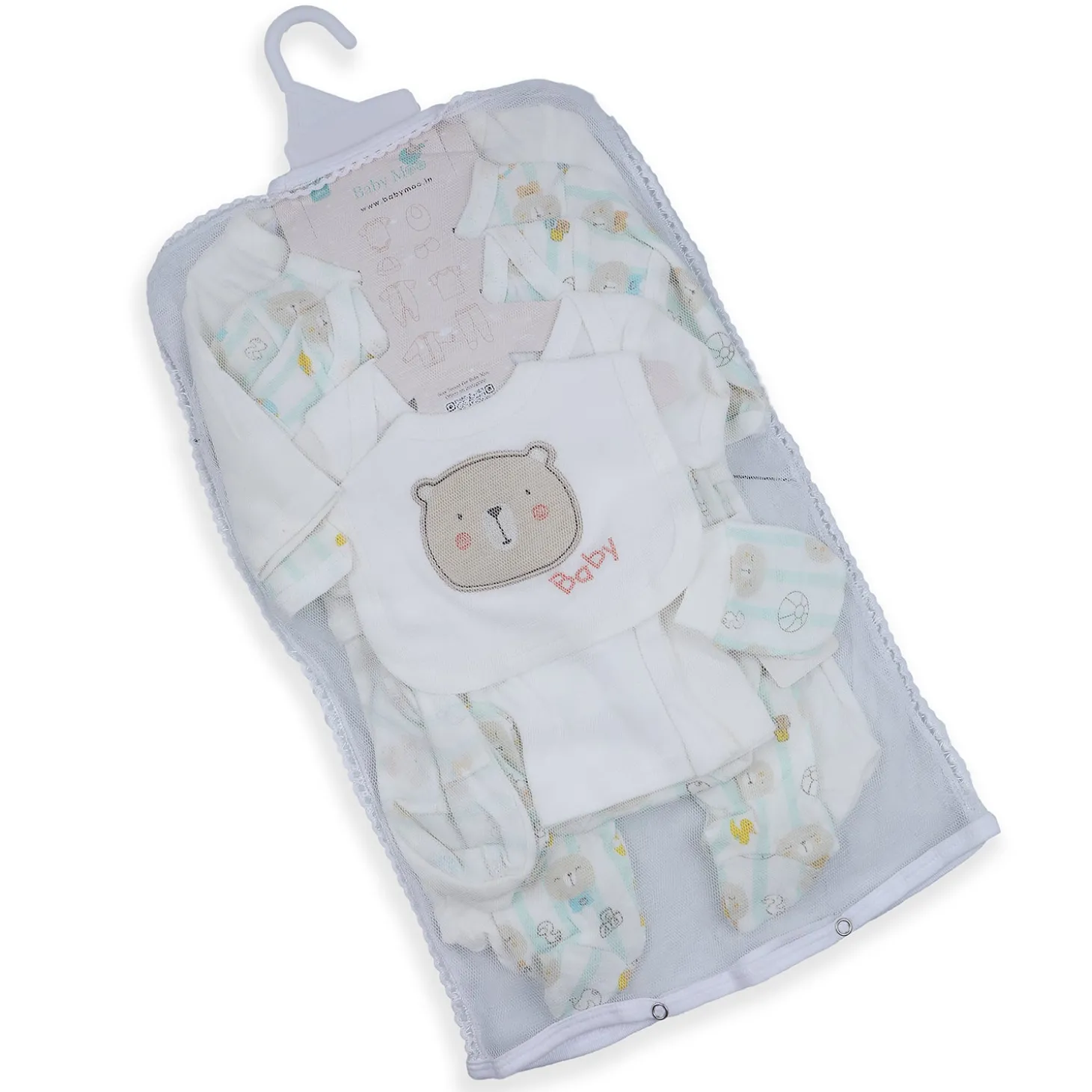 Baby Moo Cute Animal Embroidered Cotton Infant Essentials 8 pcs Romper Gift Set - White