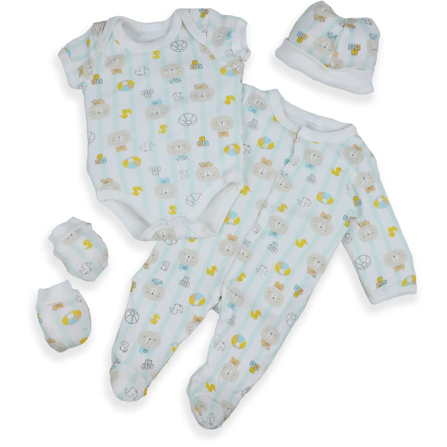 Baby Moo Cute Animal Embroidered Cotton Infant Essentials 8 pcs Romper Gift Set - White