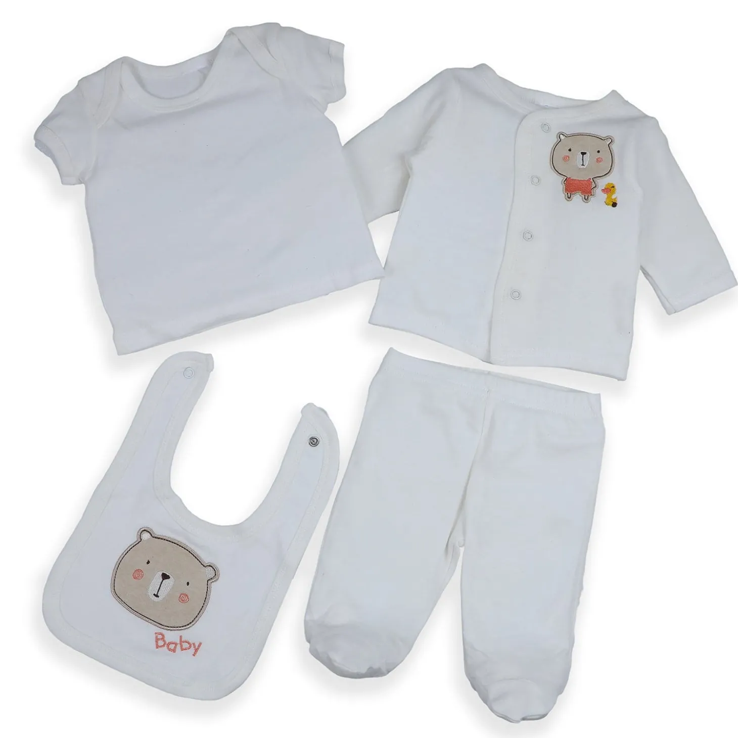 Baby Moo Cute Animal Embroidered Cotton Infant Essentials 8 pcs Romper Gift Set - White