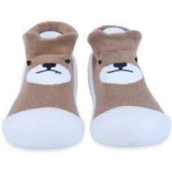 Baby Moo Cute Bear Rubber Comfortable Sole Slip-On Sock Shoes - Brown