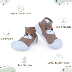 Baby Moo Cute Bear Rubber Comfortable Sole Slip-On Sock Shoes - Brown