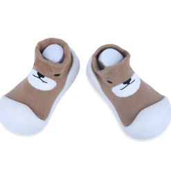 Baby Moo Cute Bear Rubber Comfortable Sole Slip-On Sock Shoes - Brown