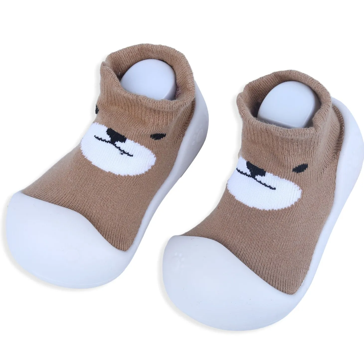 Baby Moo Cute Bear Rubber Comfortable Sole Slip-On Sock Shoes - Brown