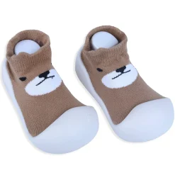 Baby Moo Cute Bear Rubber Comfortable Sole Slip-On Sock Shoes - Brown
