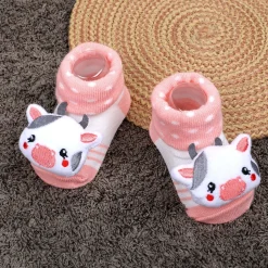 Baby Moo Cute Cow Cotton Anti-Skid 3D Socks - Peach