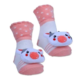 Baby Moo Cute Cow Cotton Anti-Skid 3D Socks - Peach