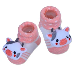 Baby Moo Cute Cow Cotton Anti-Skid 3D Socks - Peach