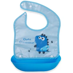 Baby Moo Cute Dinosaur Premium Waterproof Crumb Catcher Bibs - Blue