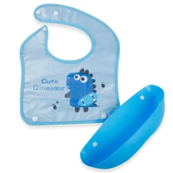 Baby Moo Cute Dinosaur Premium Waterproof Crumb Catcher Bibs - Blue