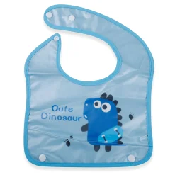 Baby Moo Cute Dinosaur Premium Waterproof Crumb Catcher Bibs - Blue