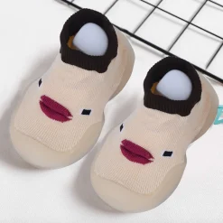 Baby Moo Cute Duck Face Rubber Comfortable Sole Slip-On Sock Shoes - Beige