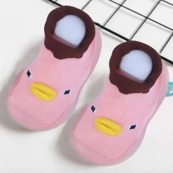 Baby Moo Cute Duck Face Rubber Comfortable Sole Slip-On Sock Shoes - Pink
