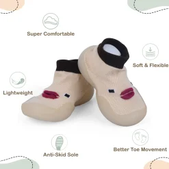 Baby Moo Cute Duck Face Rubber Comfortable Sole Slip-On Sock Shoes - Beige