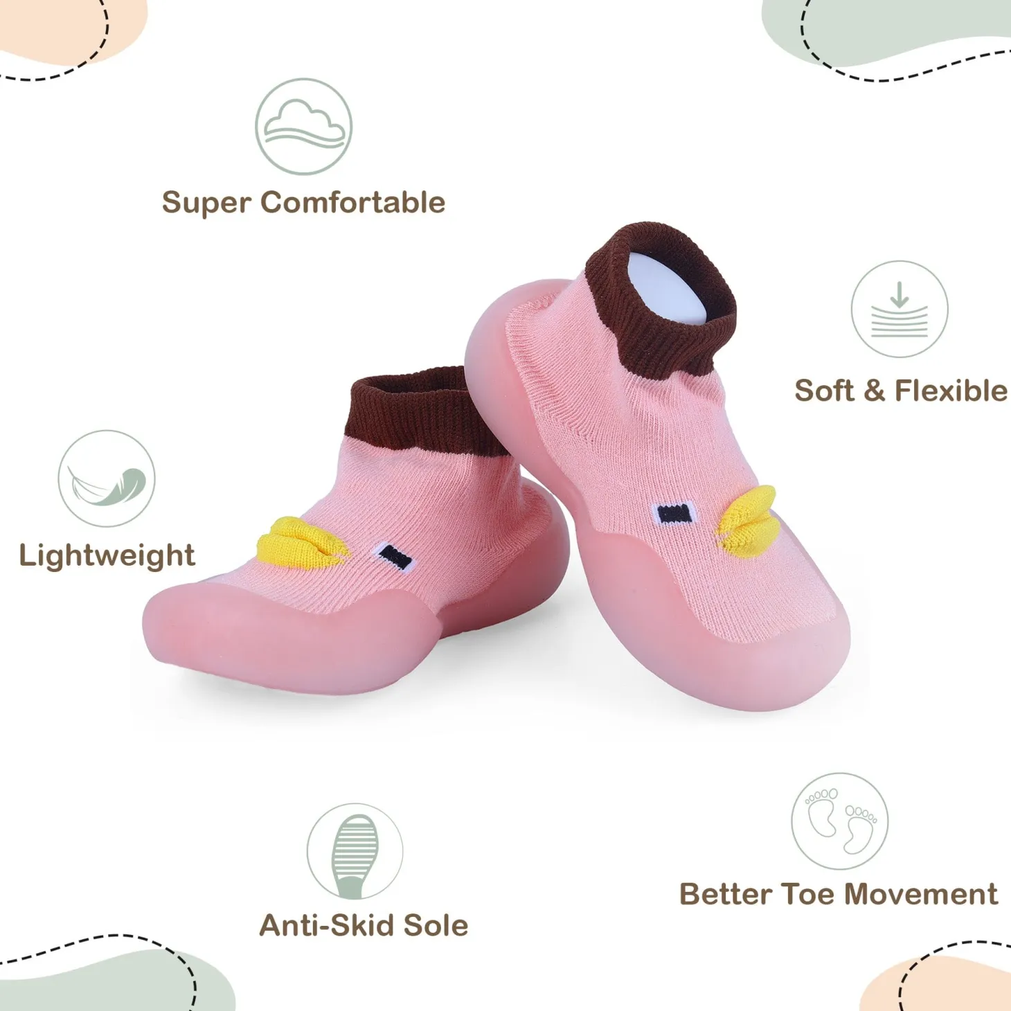 Baby Moo Cute Duck Face Rubber Comfortable Sole Slip-On Sock Shoes - Pink