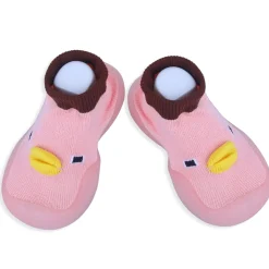 Baby Moo Cute Duck Face Rubber Comfortable Sole Slip-On Sock Shoes - Pink