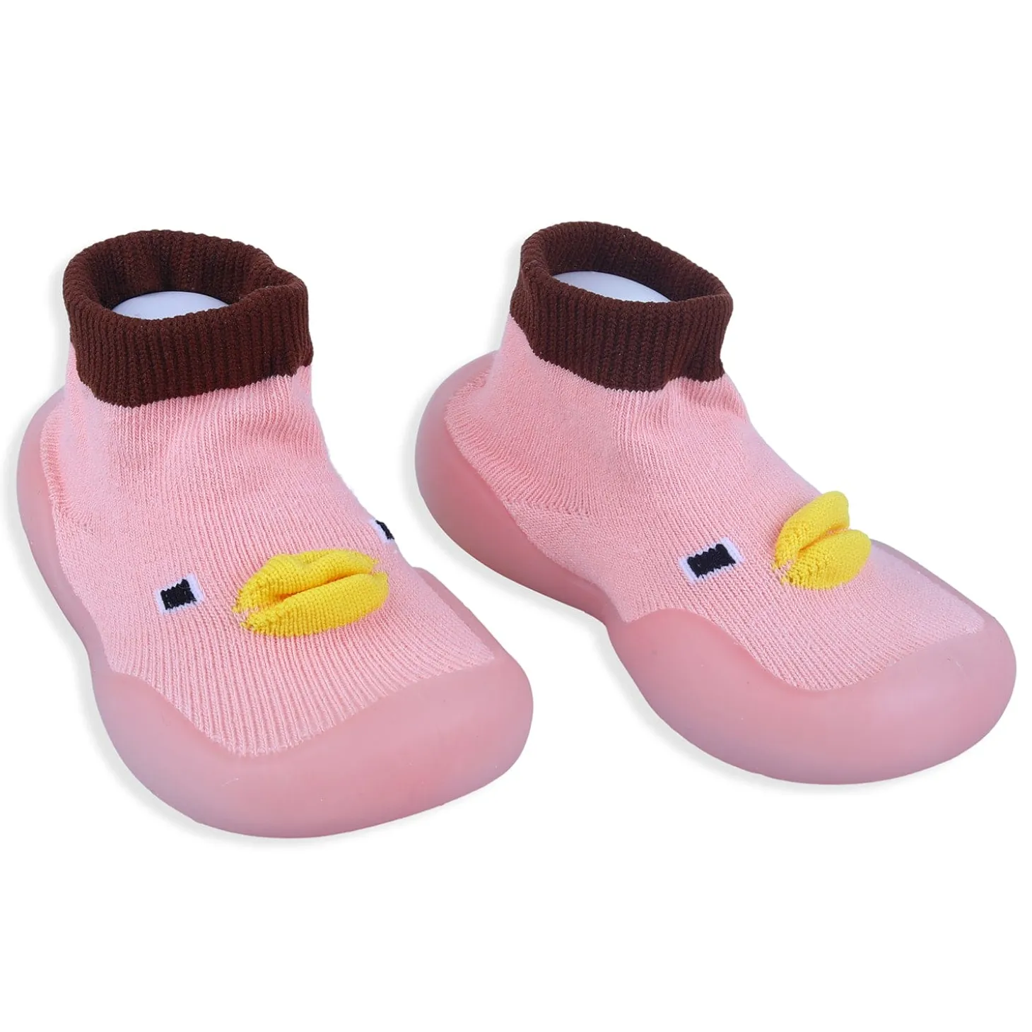 Baby Moo Cute Duck Face Rubber Comfortable Sole Slip-On Sock Shoes - Pink