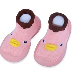 Baby Moo Cute Duck Face Rubber Comfortable Sole Slip-On Sock Shoes - Pink