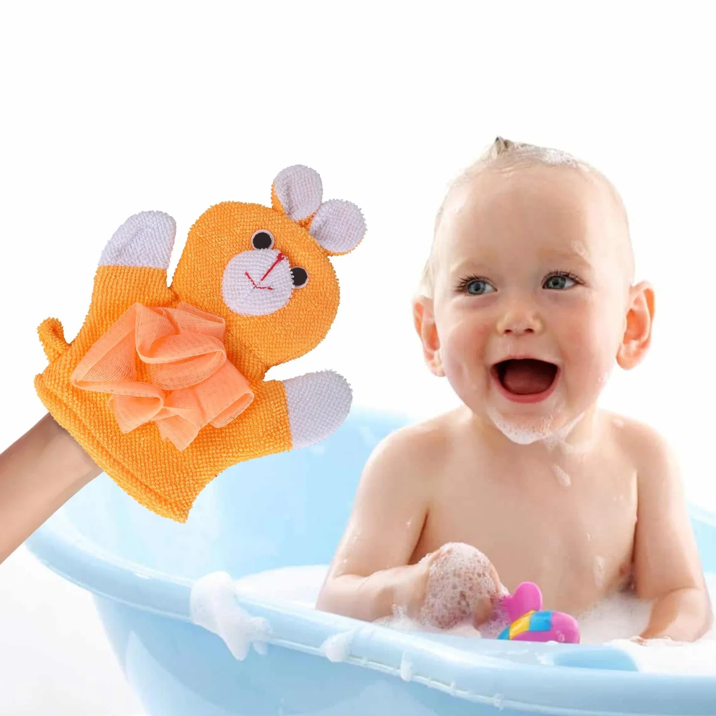 Baby Moo Cute Puppy Bath Time Fun Hand Puppet Loofah Bath Glove - Orange