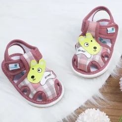 Baby Moo Cute Puppy Checked Chu-Chu Sound Breathable Anti-Skid Sandals - Pink