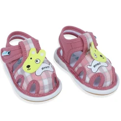 Baby Moo Cute Puppy Checked Chu-Chu Sound Breathable Anti-Skid Sandals - Pink