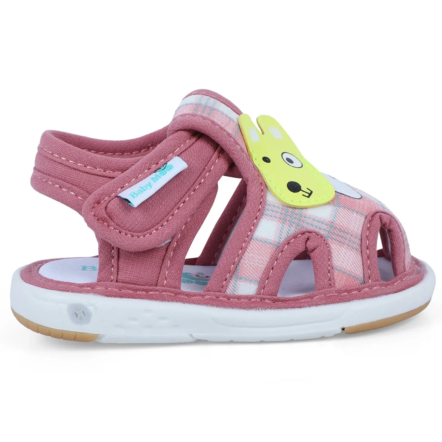 Baby Moo Cute Puppy Checked Chu-Chu Sound Breathable Anti-Skid Sandals - Pink