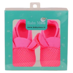 Baby Moo Cute Textured Velcro Straps Anti-Skid Booties - Pink
