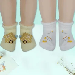 Baby Moo 3D Birdy Home Anti-Skid Socks Pack of 2 - Yellow, Cream