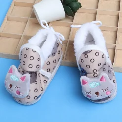 Baby Moo 3D Blushing Kitty Soft Slip-On Anti-Skid Plush Warm Booties - Beige