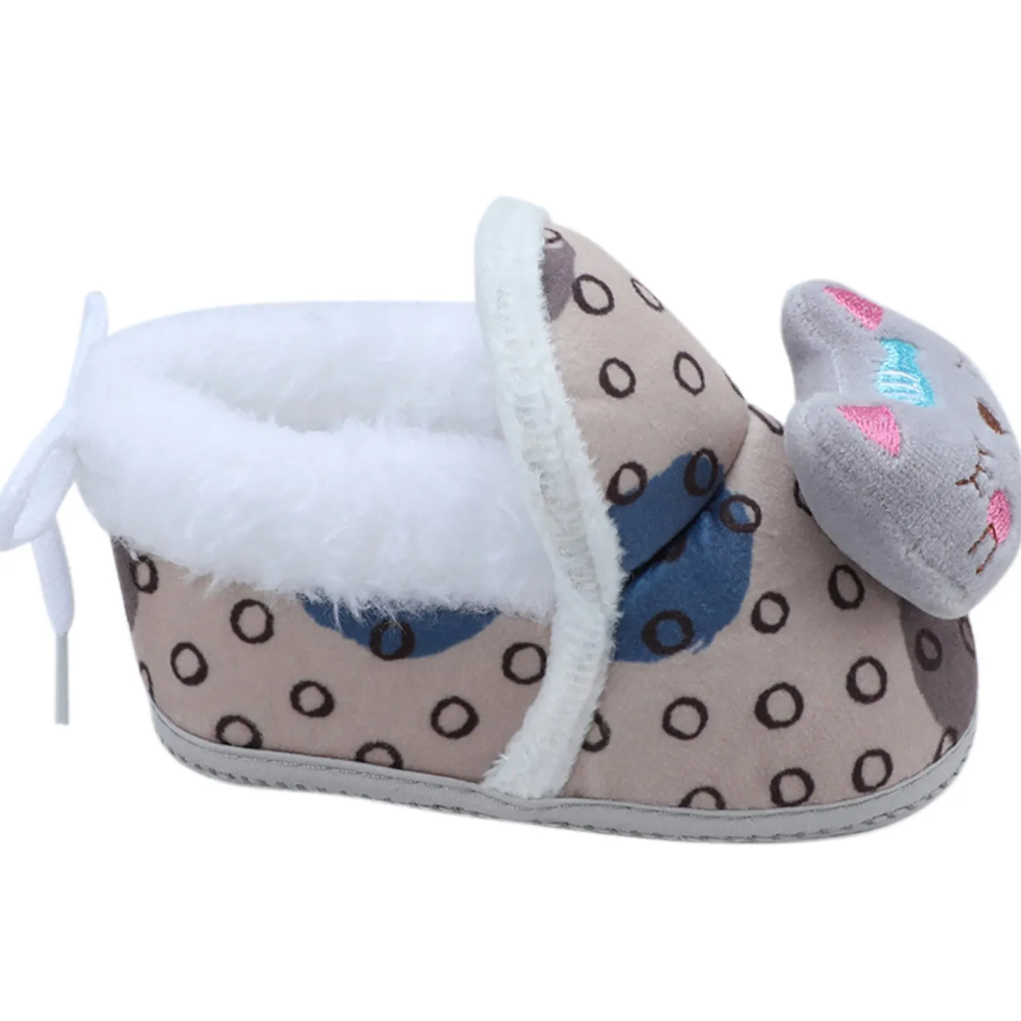 Baby Moo 3D Blushing Kitty Soft Slip-On Anti-Skid Plush Warm Booties - Beige