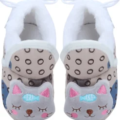 Baby Moo 3D Blushing Kitty Soft Slip-On Anti-Skid Plush Warm Booties - Beige