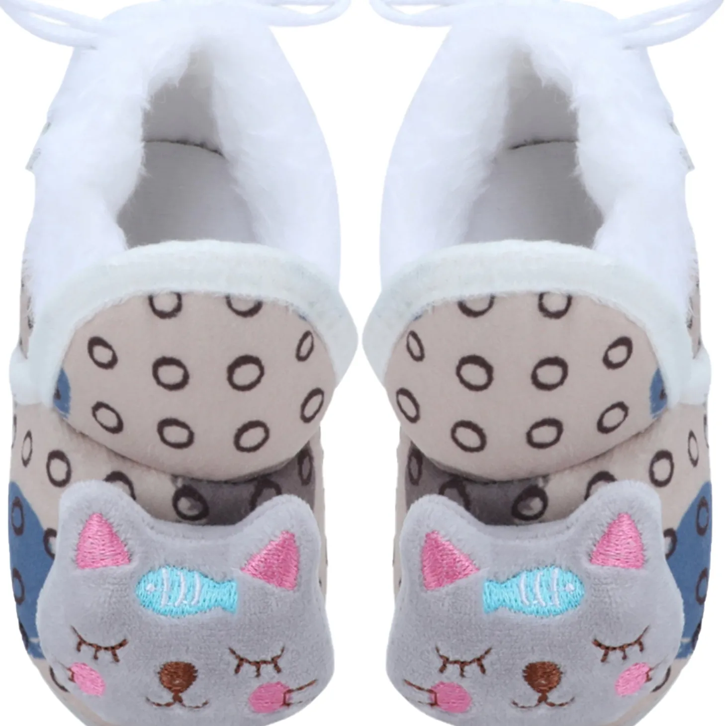 Baby Moo 3D Blushing Kitty Soft Slip-On Anti-Skid Plush Warm Booties - Beige