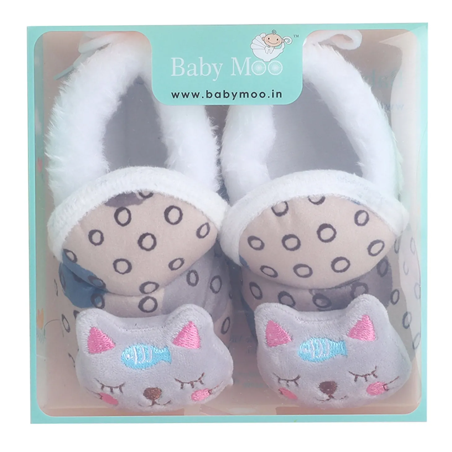 Baby Moo 3D Blushing Kitty Soft Slip-On Anti-Skid Plush Warm Booties - Beige