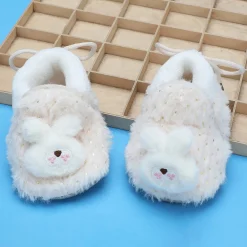 Baby Moo 3D Bunny Soft Slip-On Anti-Skid Plush Warm Booties - Cream