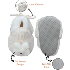 Baby Moo 3D Bunny Soft Slip-On Anti-Skid Plush Warm Booties - Cream