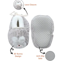 Baby Moo 3D Bunny Soft Slip-On Anti-Skid Plush Warm Booties - Grey