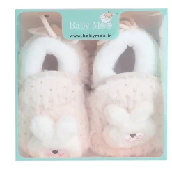 Baby Moo 3D Bunny Soft Slip-On Anti-Skid Plush Warm Booties - Cream