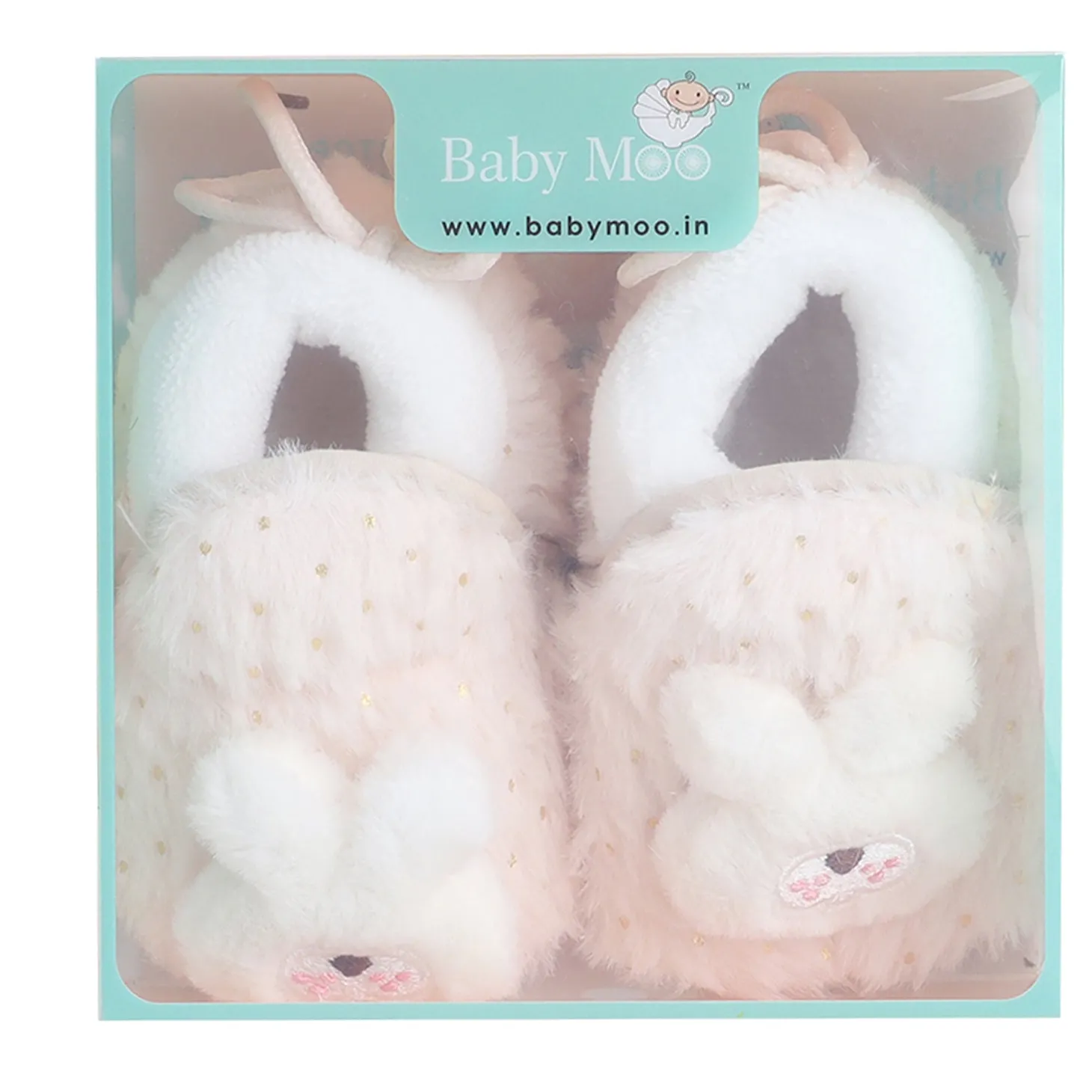Baby Moo 3D Bunny Soft Slip-On Anti-Skid Plush Warm Booties - Cream